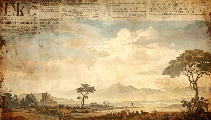 Grunge old public newspaper, texture background wallpaper illustration, vintage tattered yellow press news, AI generated