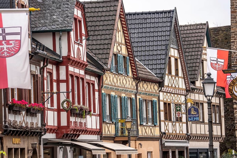 The old town of Ahrweiler, half-timbered houses in Ahrhutstraße, renovated, restored, partly rebuilt after the flood in the Ahr Valley in July 2021, Rhineland-Palatinate
