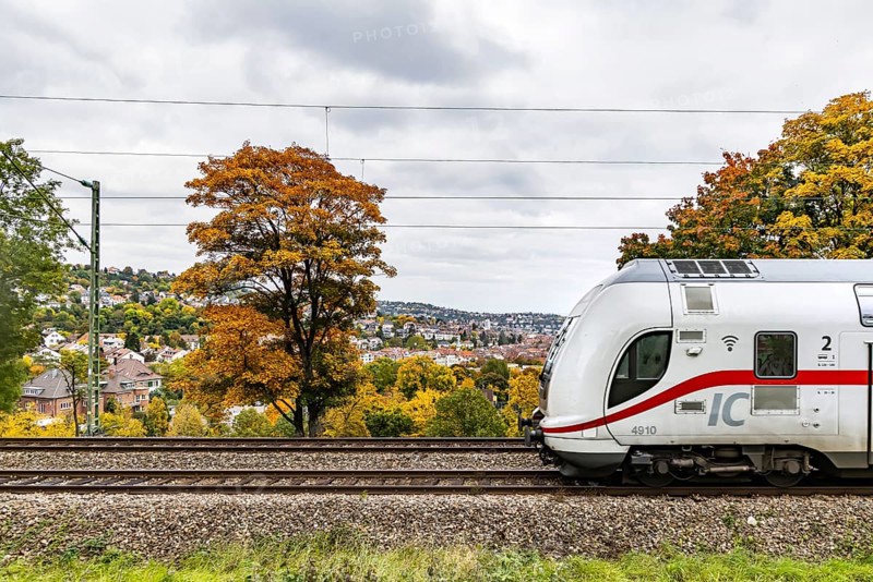 InterCity operated by Deutsche Bahn AG on the road between Stuttgart and Singen. The panoramic route through Stuttgart-West is part of the Gäu Railway. Stuttgart, Baden-Württemberg, Germany