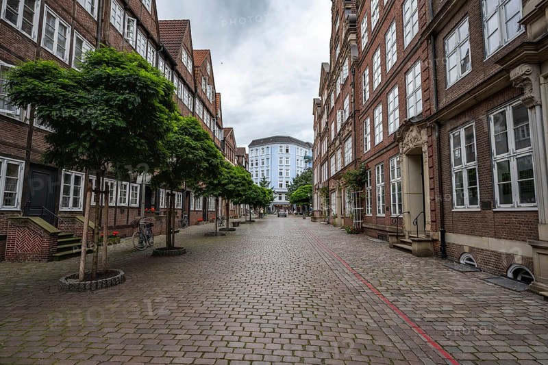 Historic brick buildings in Peterstraße, Komponistenviertel, Neustadt, Hamburg, Germany