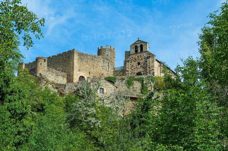Saint Andre de Chalencon village. Castle and Chapel of Chalencon. Haute Loire. Auvergne Rhone Alpes. France