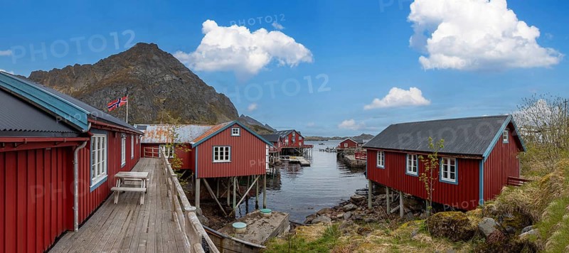 Scenic fishing village A in Lofoten Islands with authentic fishermen sheds and museum