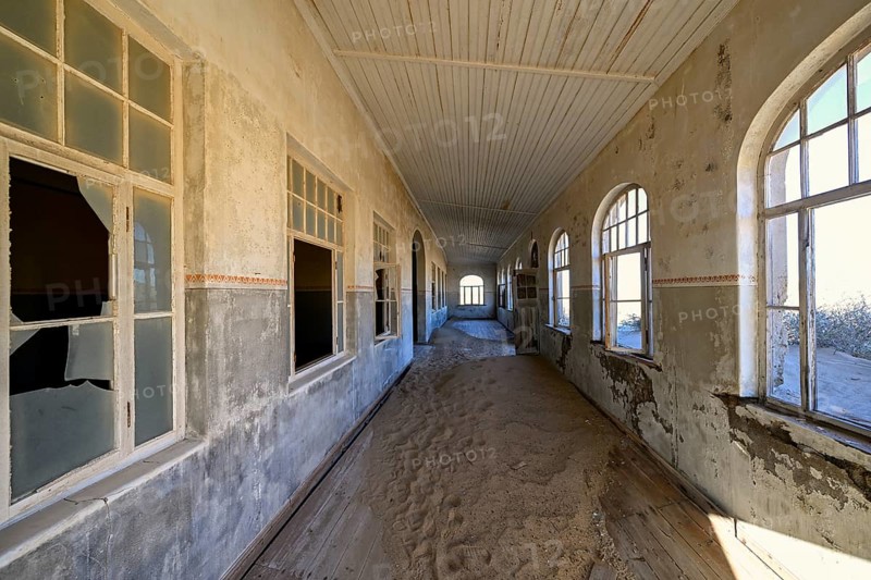Former residential building, interior photo, Kolmanskop, restricted diamond area, near Lüderitz, Karas region, Namibia