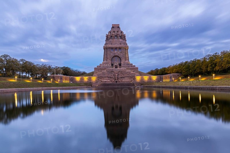 Monument to the Battle of the Nations, Lake of Tears, Blue Hour, Leipzig, Saxony, Germany