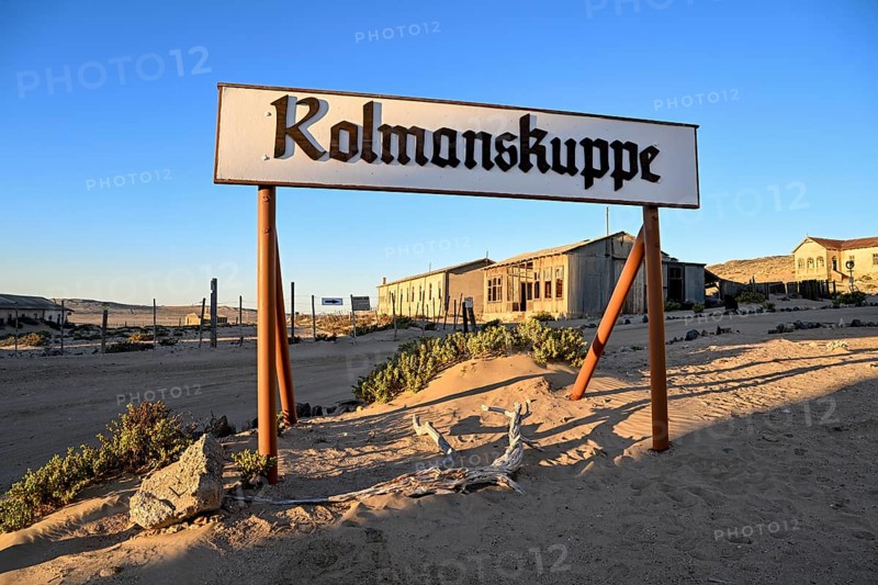 Sign Kolmanskuppe, Kolmanskuppe, near Lüderitz, Karas Region, Namibia