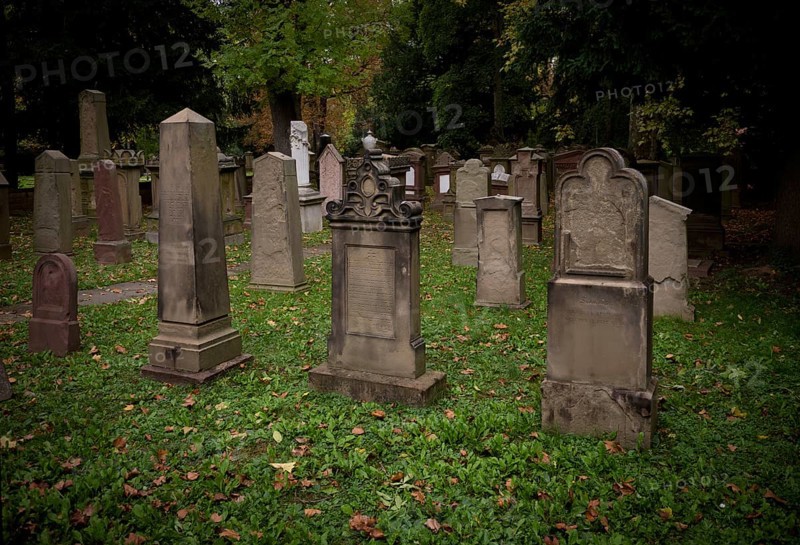 Gravestones, grave, graves, Israelite, Jewish cemetery, Hoppenlauf cemetery, oldest preserved cemetery in Stuttgart, autumn leaves, autumn, autumnal, Baden-Württemberg, Germany
