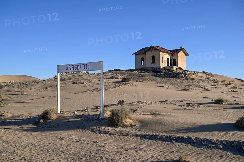 Grasplatz railway station, where railway worker Zacharias Lewala found the first diamond in 1908, near Kolmanskop, Karas region, Namibia