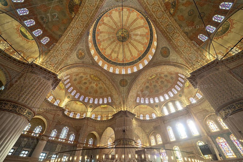 Domes of the Blue Mosque or Sultan Ahmed Mosque in Istanbul, Turkey
