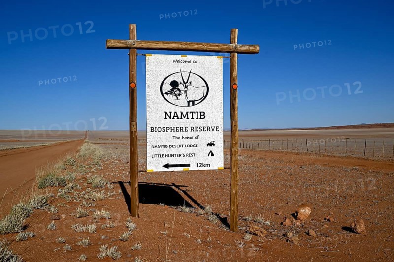 Namtib Biosphere Reserve sign on the D707, Tiras Mountains, Karas Region, Namibia