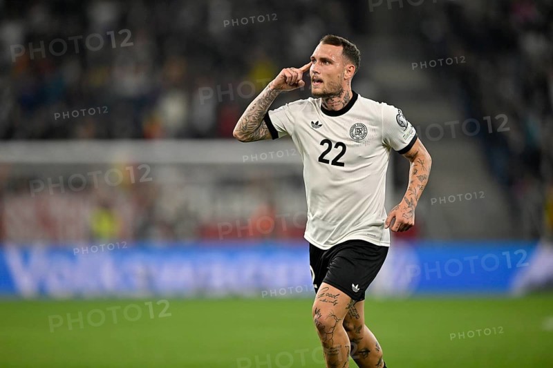Goal celebration David Raum GER (22) Gesture Gesture World Cup qualifier, international match, Germany v Luxembourg, PreZero Arena, Sinsheim, Baden-Württemberg, Germany