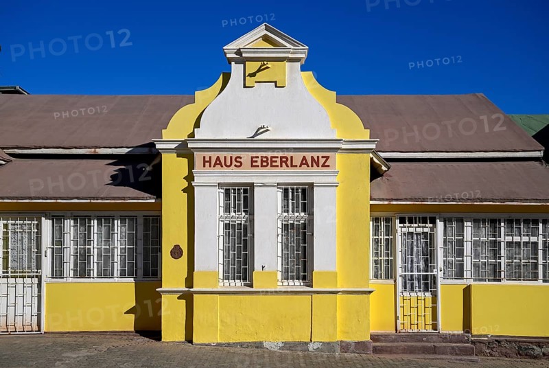 Colonial house facade of the Eberlanz House in Bergstraße, Lüderitz, Karas Region, Namibia