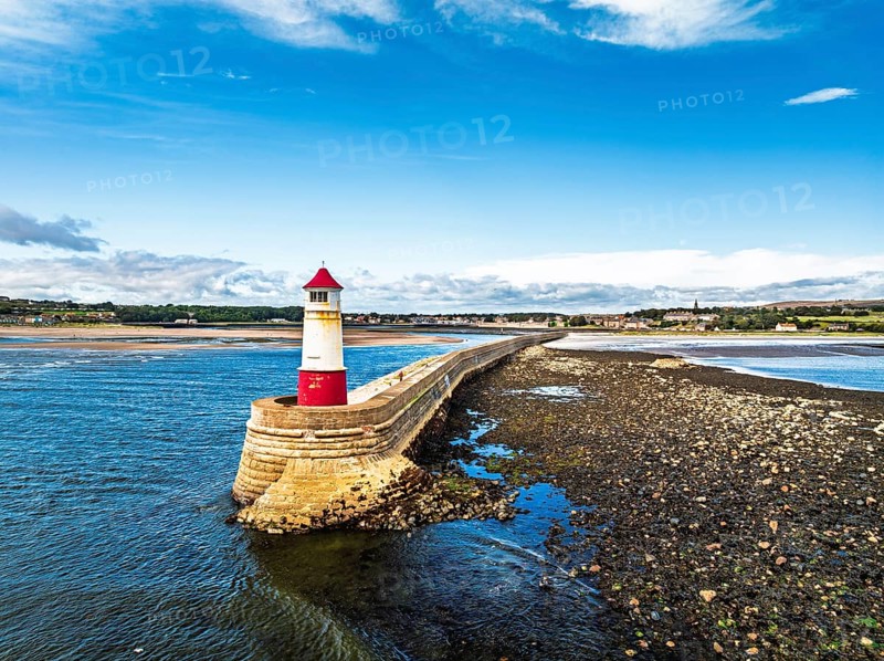 Berwick Pier and Lighthouse from a drone, Berwick-upon-Tweed, England, United Kingdom