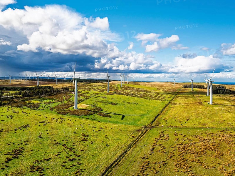 Wind Farm from a drone in southeast Scotland, UK