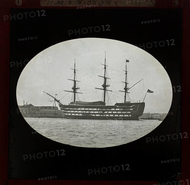 HMS Victory photographed c 1900, presumably at Portsmouth harbour, England, UK