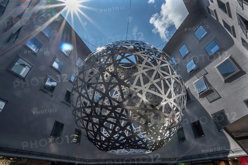 Steel sphere, Sphere, a work of art by Ólafur Eliasson, Fünf Höfe shopping arcade, Munich, Bavaria, Germany