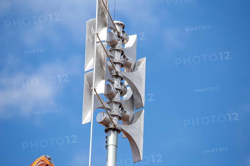 Close-up of a siren at a school