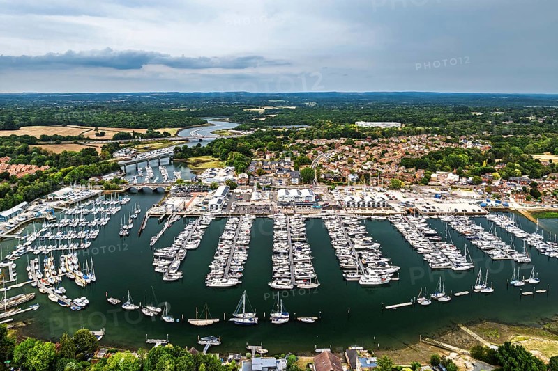 River Hamble and Swanwick Marina from drone, Swanwick, Southampton, Hampshire, England, United Kingdom