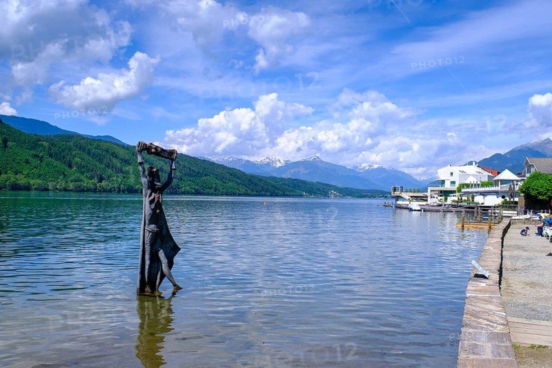 Statue of St Domitian by Giorgio Igne in Lake Millstatt, Millstadt, Carinthia, Austria