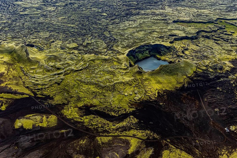 Crater, volcanic crater, crater lake, aerial view, sunny, summer, Laki crater, Lakagigar, Vatnajökull National Park, Iceland