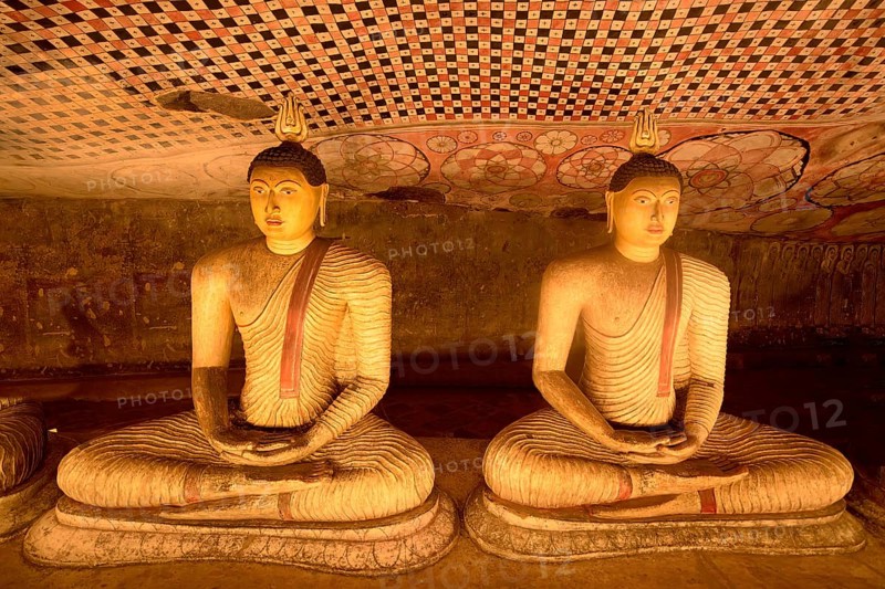 Buddha statues and murals in Dambulla Cave Temple, Dambulla, Sri Lanka