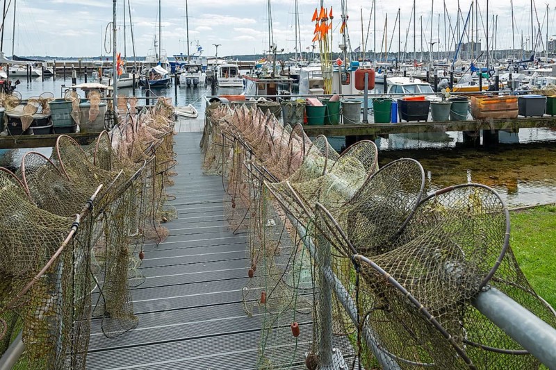 Strander Fischersteg, boat harbour, fishing harbour, marina, fish traps, Strande, Schleswig-Holstein, Germany