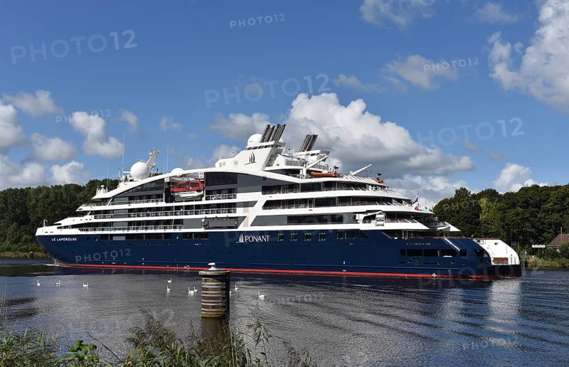 Luxury cruise ship LE LAPEROUSE sails through the Kiel Canal, Kiel Canal, Kiel Canal, Schleswig-Holstein, Germany