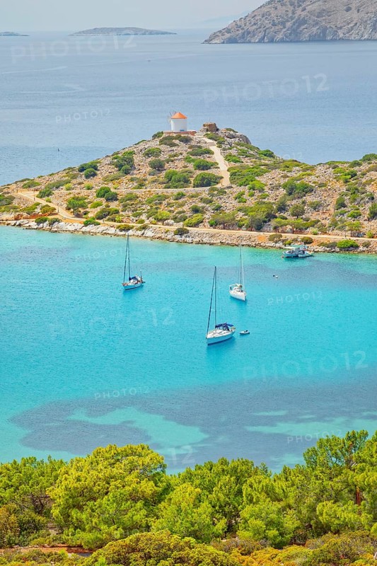 Panormitis bay, high angle view, Panormitis, Symi Island, Dodecanese Islands, Greece