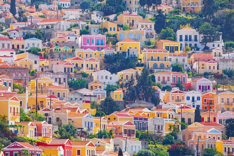 Colourful houses, Chorio, Symi Island, Dodecanese Islands, Greece