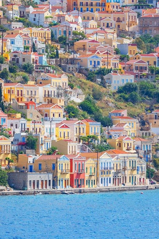 View of Gialos Harbour, Gialos, Symi Island, Dodecanese Islands, Greece
