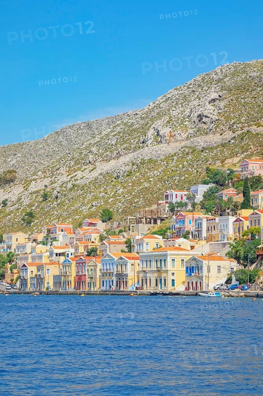 View of Gialos Harbour, Gialos, Symi Island, Dodecanese Islands, Greece