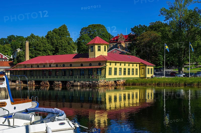 Former spa and bath building at Gustafsberg, a historic spa and bathing resort on the Byfjord in Uddevalla, Bohuslän, Västra Götalands län, Sweden