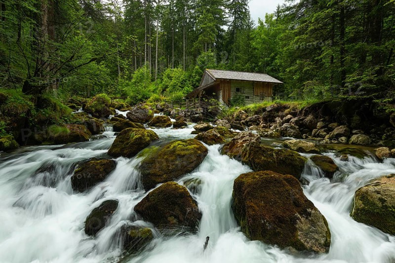 Golling watermill. Traditional mill in an alpine landscape, Golling an der Salzach, Austria