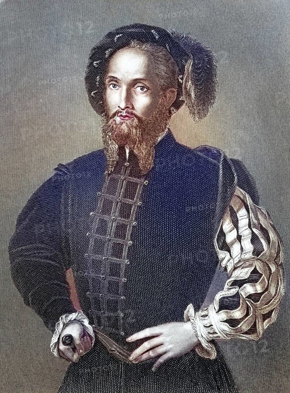 Cesare Borgia (born 13 September 1475 in Rome or Subiaco, died 12 March 1507 near Viana, Navarre), 1st Duke of Valentinois, il Valentino and Romagna, Prince of Andria and Venafro, Count of Diois, Lord of Piombino, Camerino and Urbino