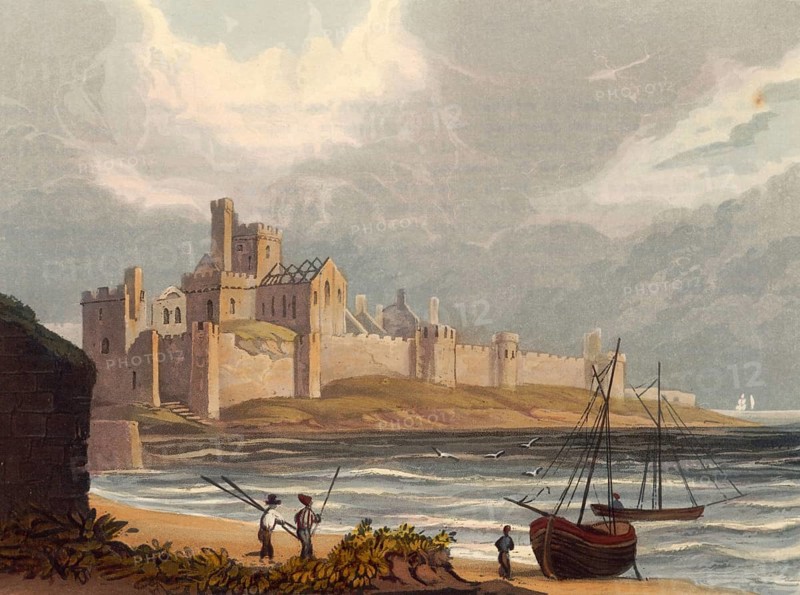 Peel Castle, ruined castle in Peel on the British Isle of Man, originally built by the Vikings, around 1850, after a painting by Theodore Henry Adolphus Fielding, digitally enhanced reproduction, historical, exact date unknown