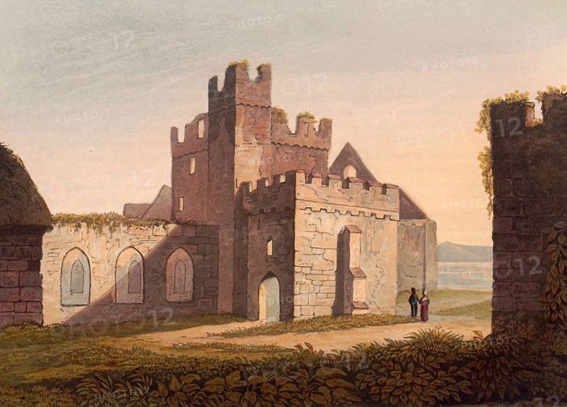 The cathedral at Peel Castle, ruined castle in Peel on the British Isle of Man, originally built by the Vikings, around 1850, after a painting by Theodore Henry Adolphus Fielding, digitally enhanced reproduction, historical, exact date unknown