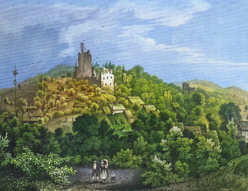 Bärenfels, Niesten Castle, around 1850, castle complex in the High Middle Ages, Weismain, Franconian Switzerland, district of Lichtenfels, Upper Franconia, Bavaria, Germany, digitally enhanced reproduction from a 19th century original, coloured, historical, exact date unknown