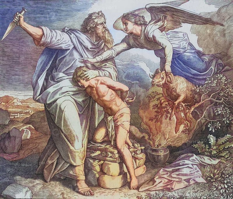 Biblical story, The Sacrifice of Isaac, digitally enhanced reproduction of a wood engraving by Julius Schnorr von Carolsfeld, historical, around 1860, exact date unknown