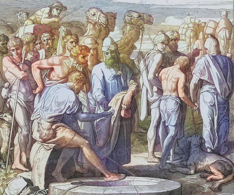Biblical story, Joseph is sold by his brothers, digitally enhanced reproduction of a wood engraving by Julius Schnorr von Carolsfeld, historical, around 1860, exact date unknown