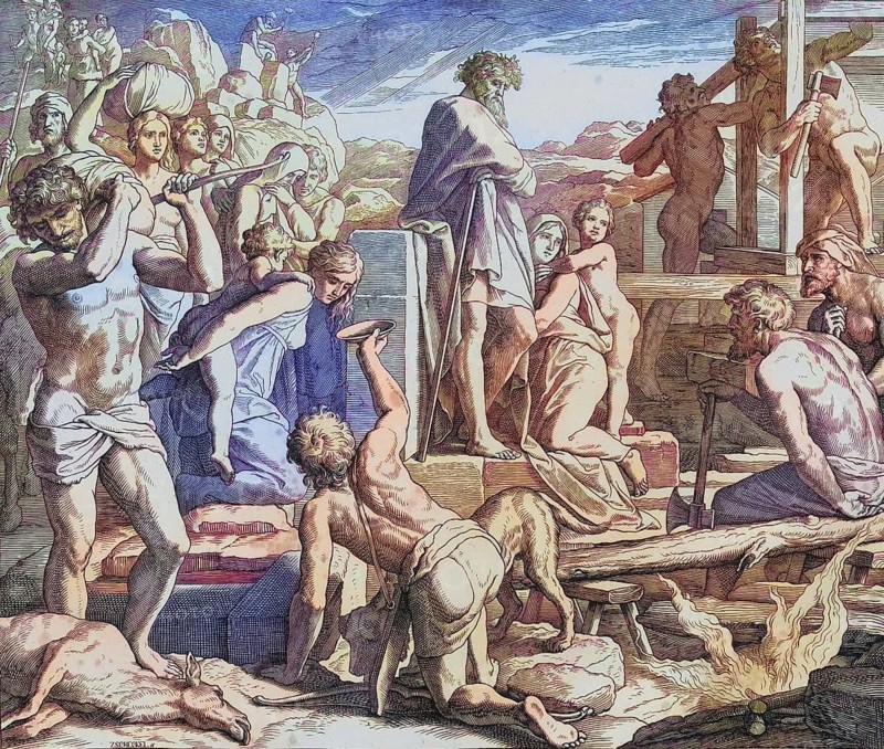 Biblical history, The Punishment of Cain, digitally enhanced reproduction of a wood engraving by Julius Schnorr von Carolsfeld, historical, around 1860, exact date unknown
