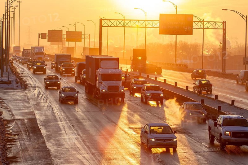 Traffic entering the city of Montreal at sunset, Traffic jam, Province of Quebec, Canada, North America
