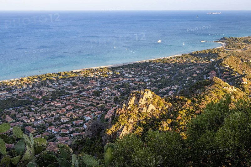 From the summit of Monte Nai you have an unobstructed view over the Costa Rei, a touristy stretch of coastline on the Mediterranean island of Sardinia, Sardinia, Costa Rei, Italy