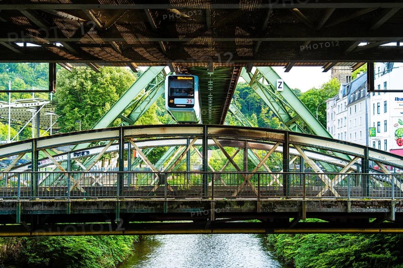 The Wuppertal suspension railway near the Zoo Stadion stop, Wuppertal, Germany