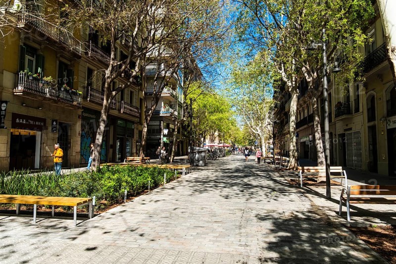 Superblock or Superilla in the Eixample neighbourhood, a highly restricted area of the city in Barcelona, Spain