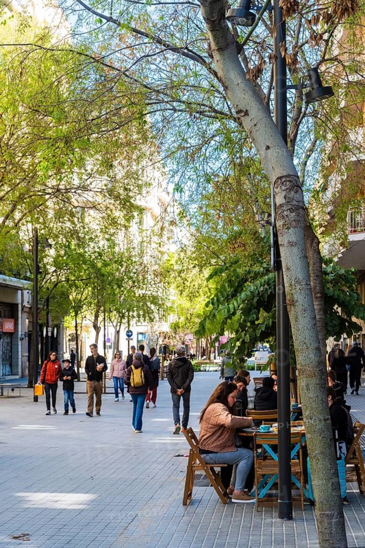 Superblock or Superilla in the Eixample neighbourhood, a highly restricted area of the city in Barcelona, Spain