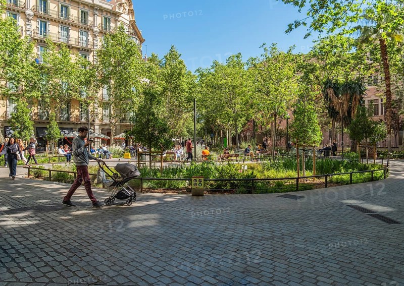 The Eixample superblock, car-free and pedestrianised area in the centre of Barcelona, Spain