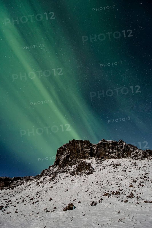 Northern Lights, Close to Vik, Ring Road, Mountains, Frost, Winter, Cold, Snow, Night, Iceland* Northern Lights, Close to Vik, Ring Road, Mountain Range, Cold, Snow, Night, Iceland