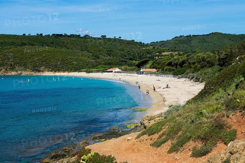 Picturesque coastal hiking trail and wild beach, Sentier du littoral, Plage de Briande, Cap Taillat, Saint Tropez, Var, French Riviera, Provence-Alpes-Cote d'Azur, Cote d Azur, France