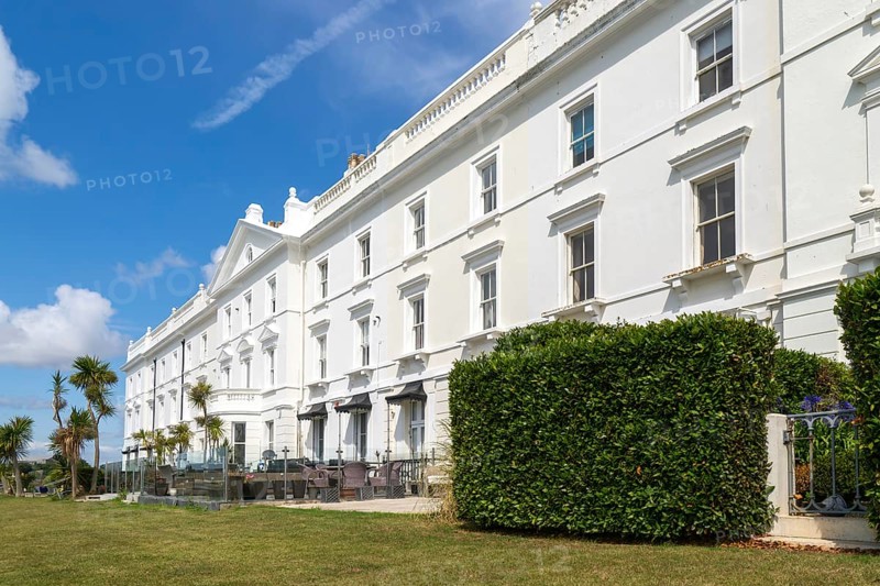 Historic terrace houses built c 1860s overlooking Plymouth Sound, Grand Parade, West Hoe, Plymouth, Devon, England, UK