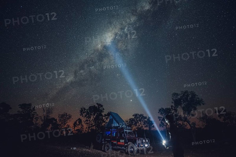 Milky Way in the Australian outback. Camping in a Landrover rooftop tent, Australia