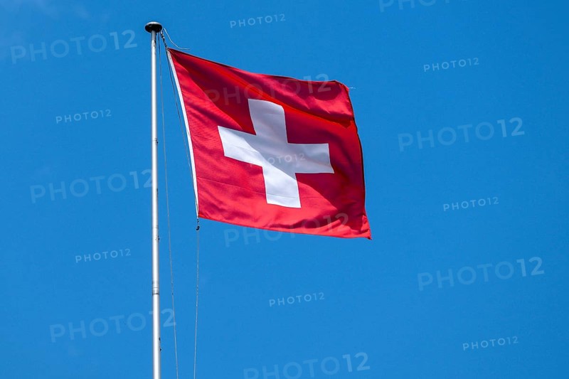 Swiss flag, Interlaken, Canton of Bern, Switzerland